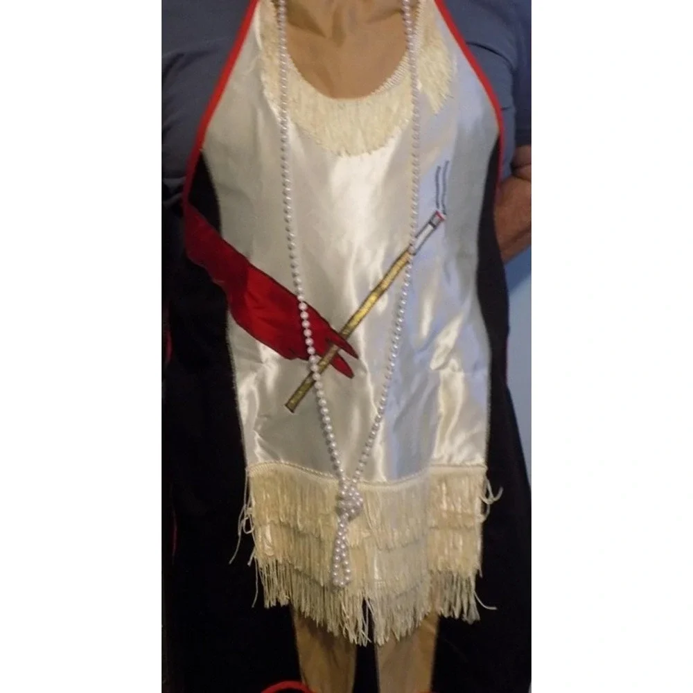 Flapper Dress Cocktail Apron w/ Pearls & Cigarette Gloved Hand Costume Vtg 60's
